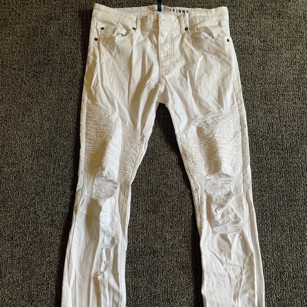 Men Skinny Fit Rigged White Jeans Waist 34
